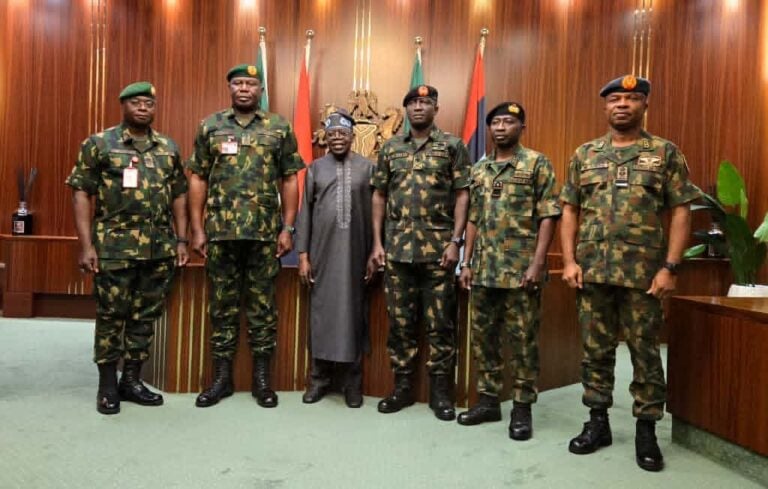 President Bola Tinubu meets with the newly appointed Service Chiefs at the Presidential Villa Abuja
